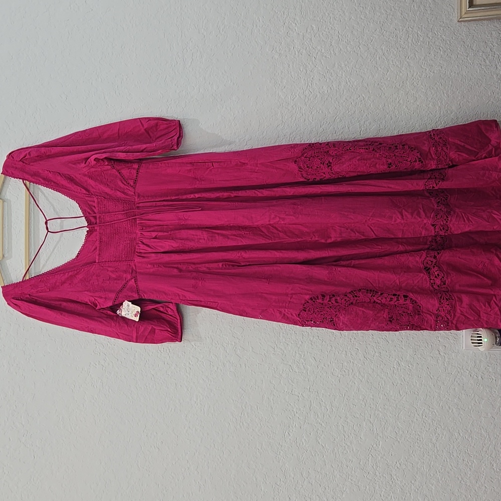 Free People Lisa Lace Midi Dress in Hollyhock Pink - Picture 6 of 7